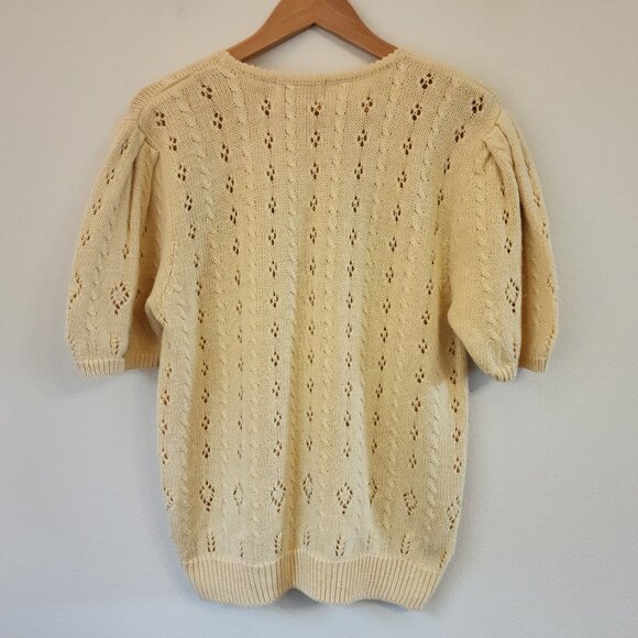 Vintage Bechamel Short Slv Sweater Knit Cross Stich Top USA Women M Retro 80's - Picture 7 of 12